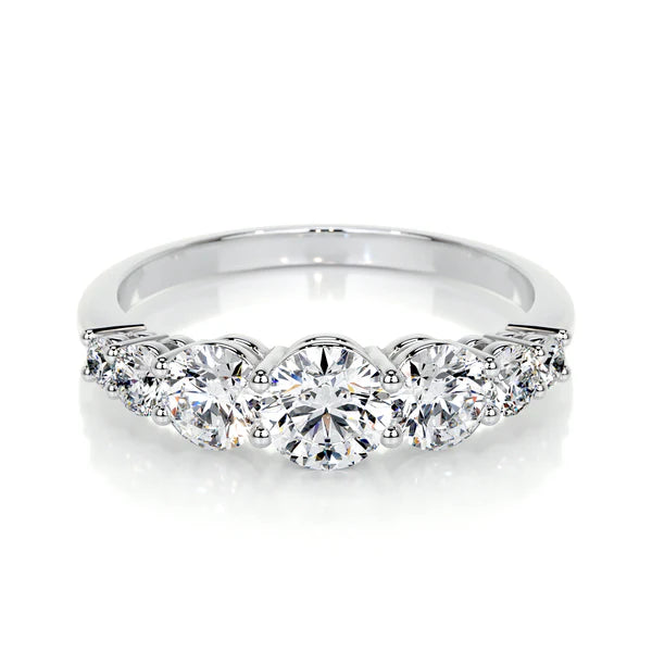 Round Cut Moissanite Silver Seven Stone Ring Engagement Ring