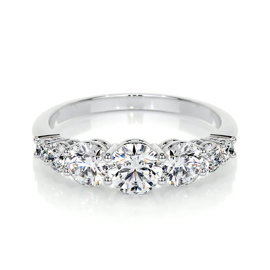Round Cut Moissanite Silver Seven Stone Ring Engagement Ring