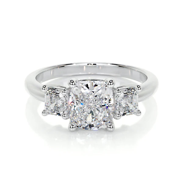 Cushion Cut Moissanite Silver Three Stone Set Engagement Ring