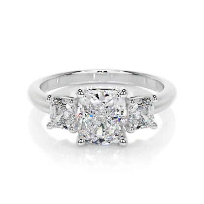 Cushion Cut Moissanite Silver Three Stone Set Engagement Ring