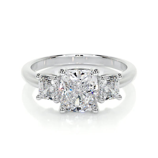 Cushion Cut Moissanite Silver Three Stone Set Engagement Ring