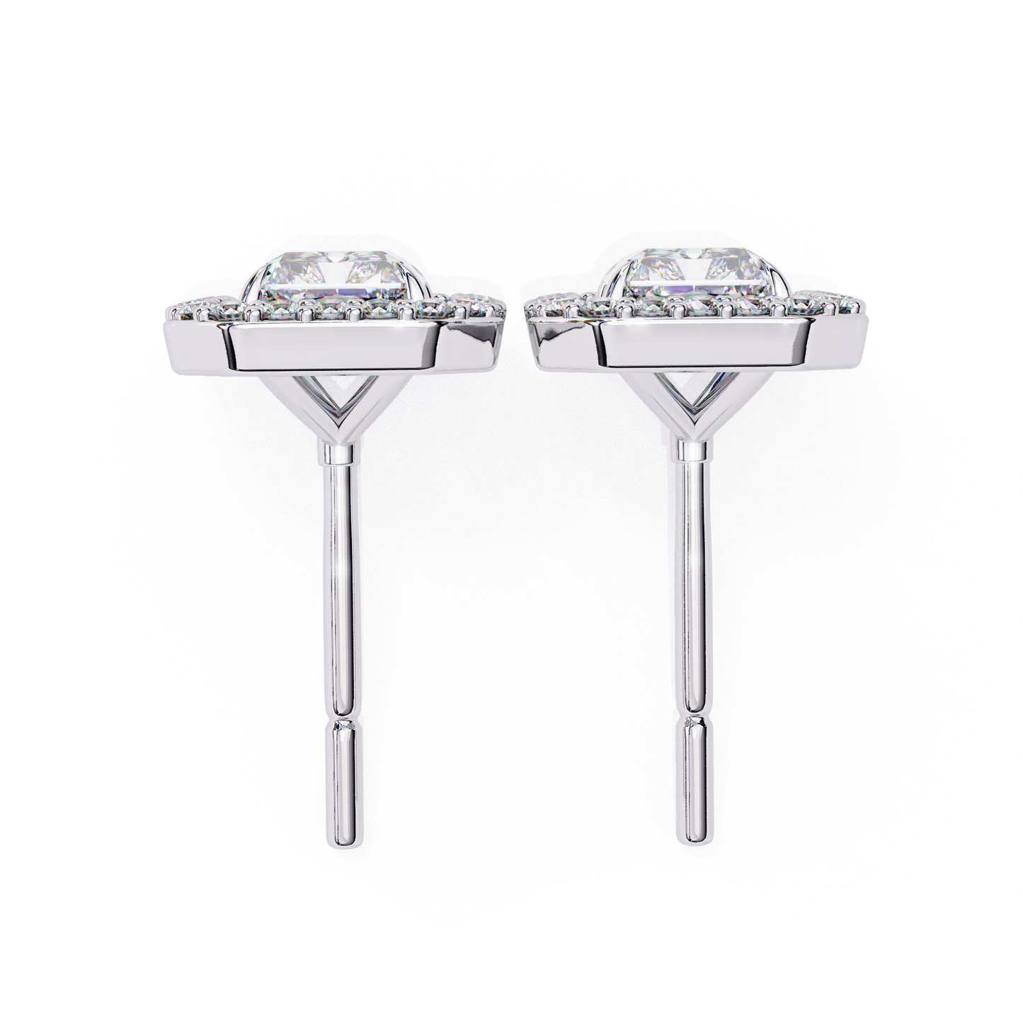 1.05 Ct Radiant Cut Lab Grown Diamond Halo For Each Earring