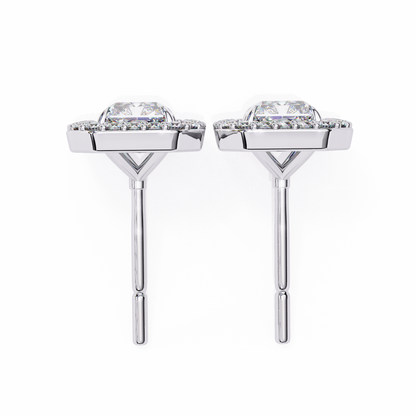 1.05 Ct Radiant Cut Lab Grown Diamond Halo For Each Earring