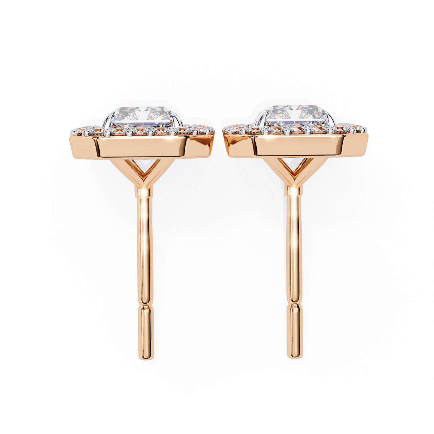 1.05 Ct Radiant Cut Lab Grown Diamond Halo For Each Earring