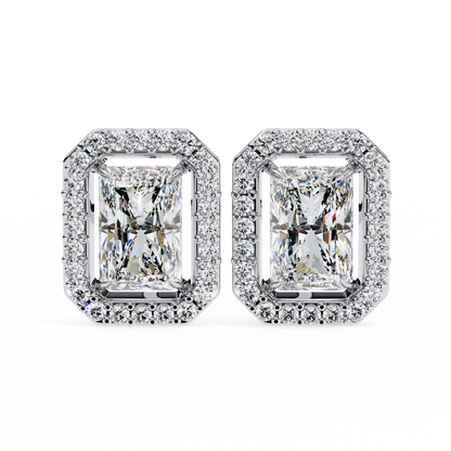 1.05 Ct Radiant Cut Lab Grown Diamond Halo For Each Earring