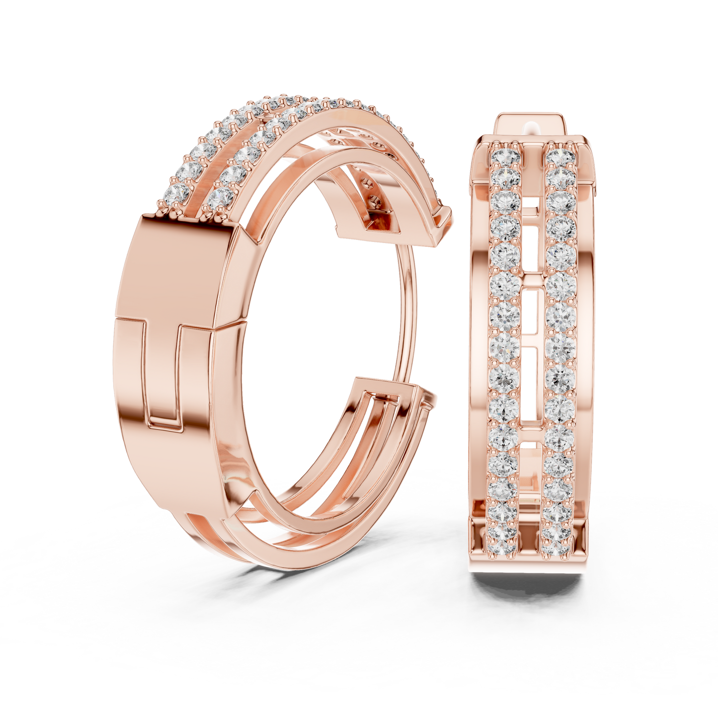 Double Row Lab Grown Diamond Open Frame Hoop Earrings