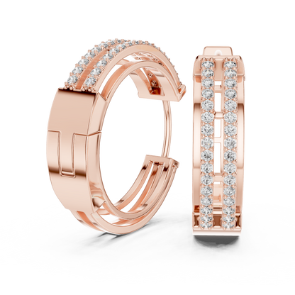 Double Row Lab Grown Diamond Open Frame Hoop Earrings