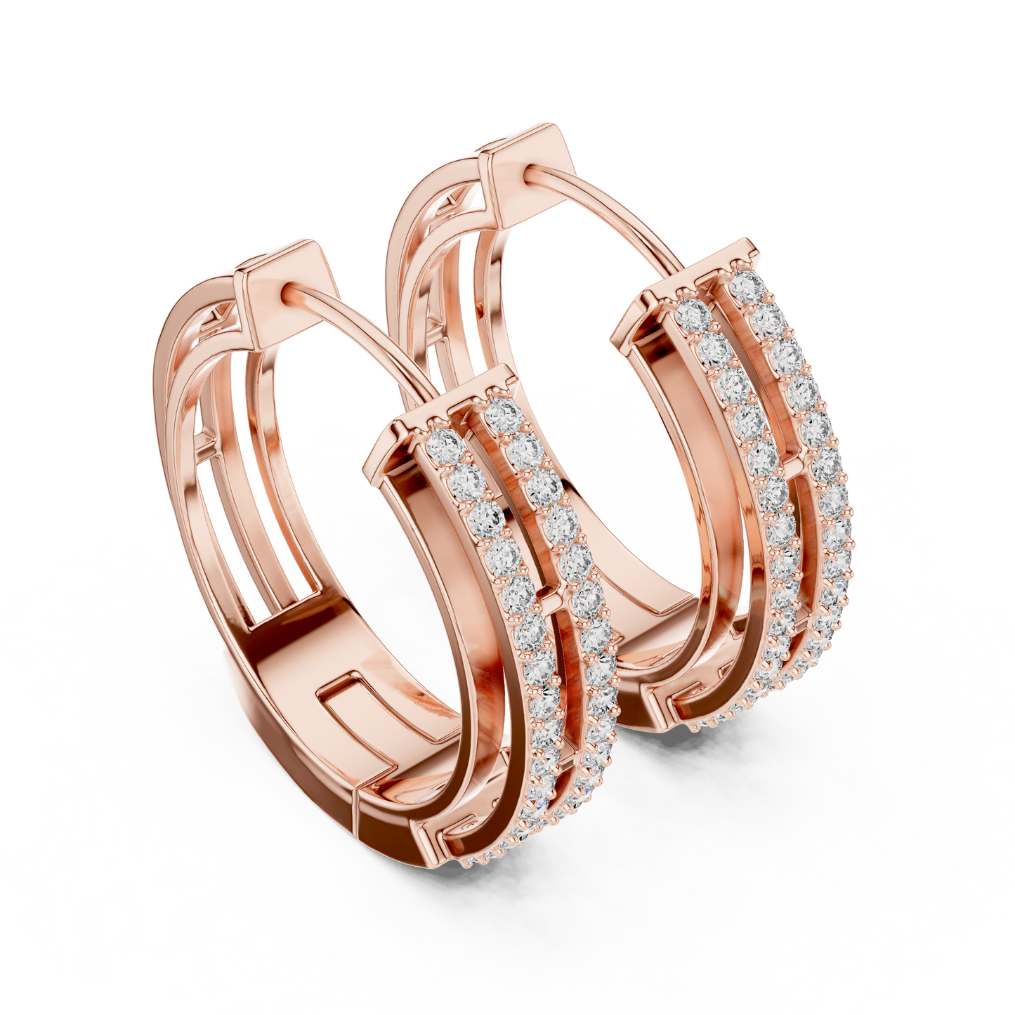 Double Row Lab Grown Diamond Open Frame Hoop Earrings