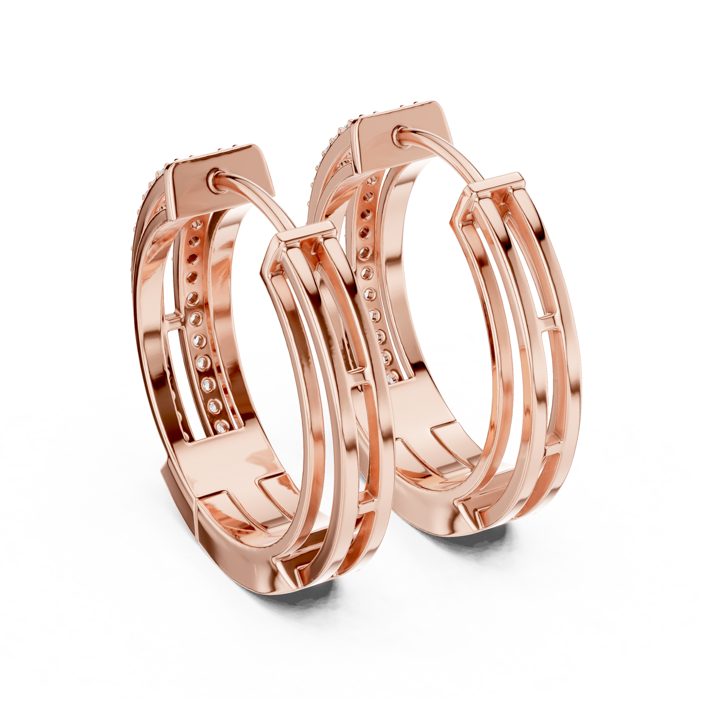 Double Row Lab Grown Diamond Open Frame Hoop Earrings