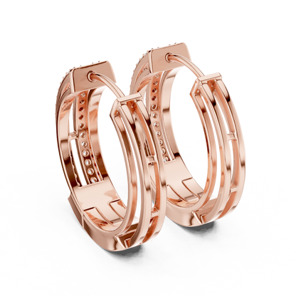 Double Row Lab Grown Diamond Open Frame Hoop Earrings