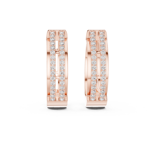 Double Row Lab Grown Diamond Open Frame Hoop Earrings