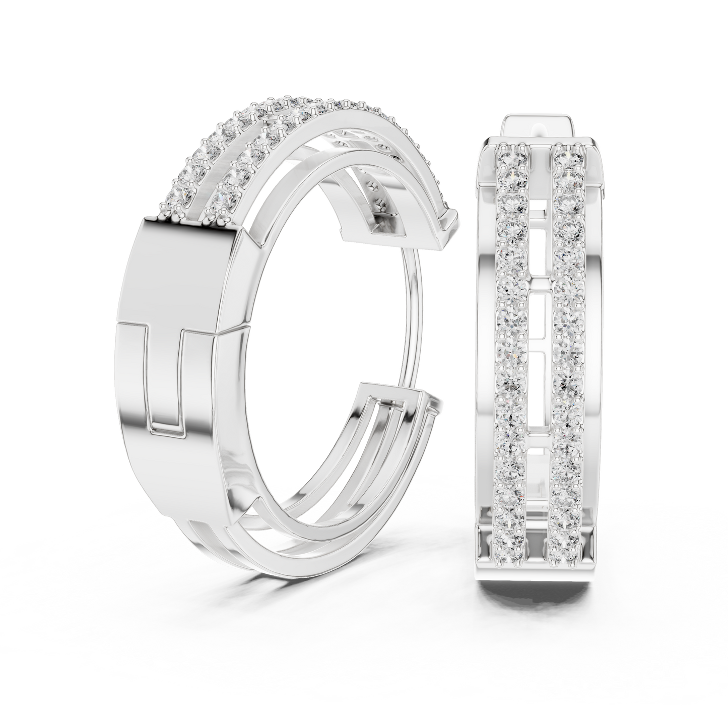 Double Row Lab Grown Diamond Open Frame Hoop Earrings