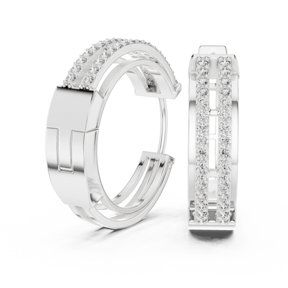 Double Row Lab Grown Diamond Open Frame Hoop Earrings