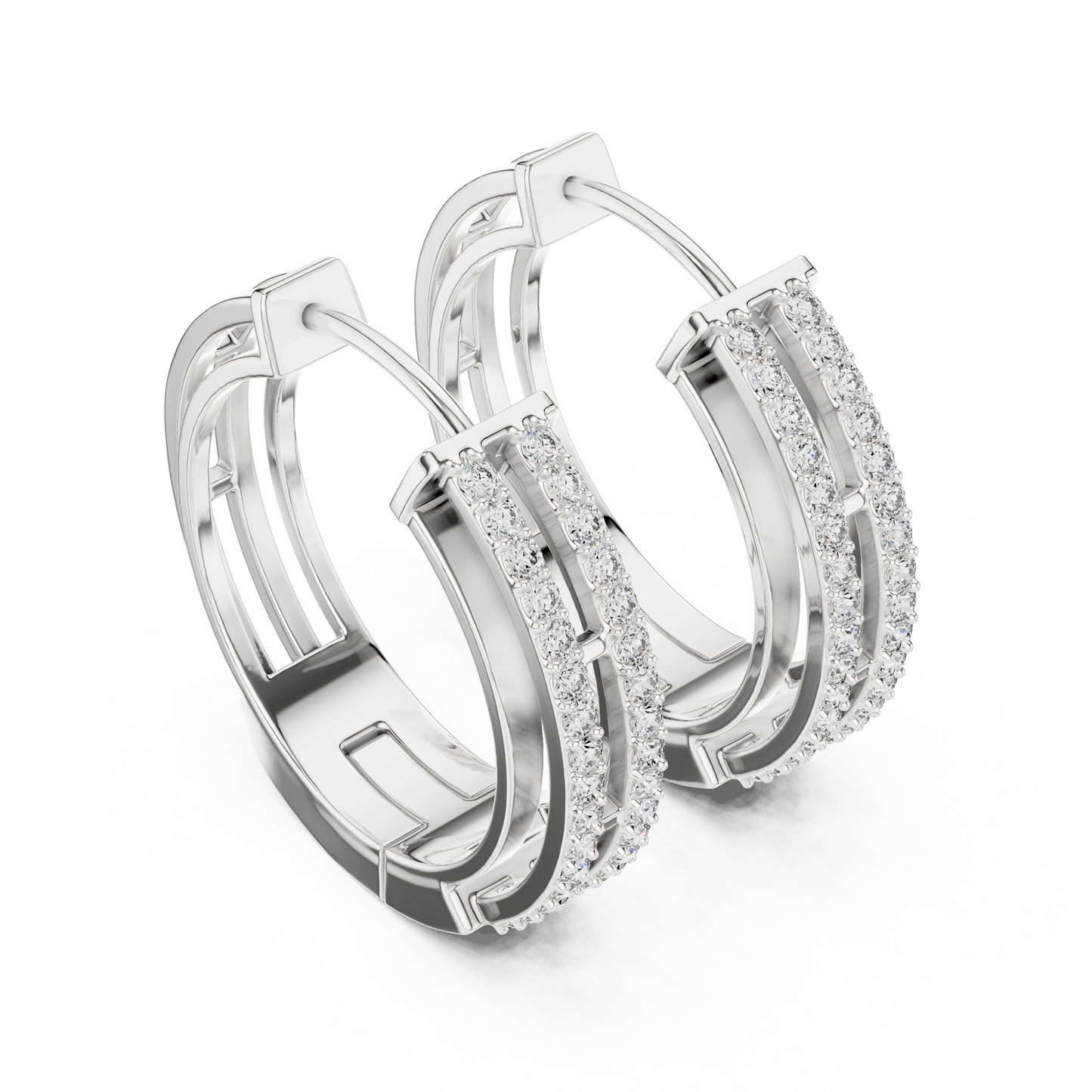 Double Row Lab Grown Diamond Open Frame Hoop Earrings