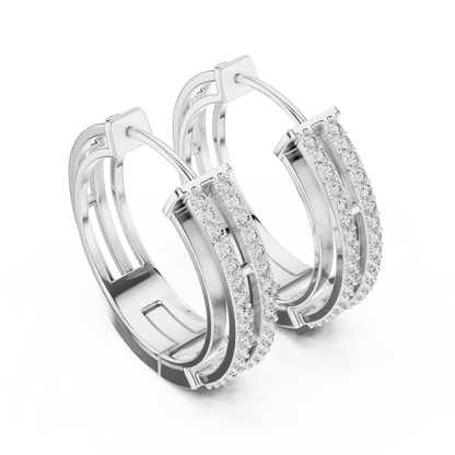 Double Row Lab Grown Diamond Open Frame Hoop Earrings