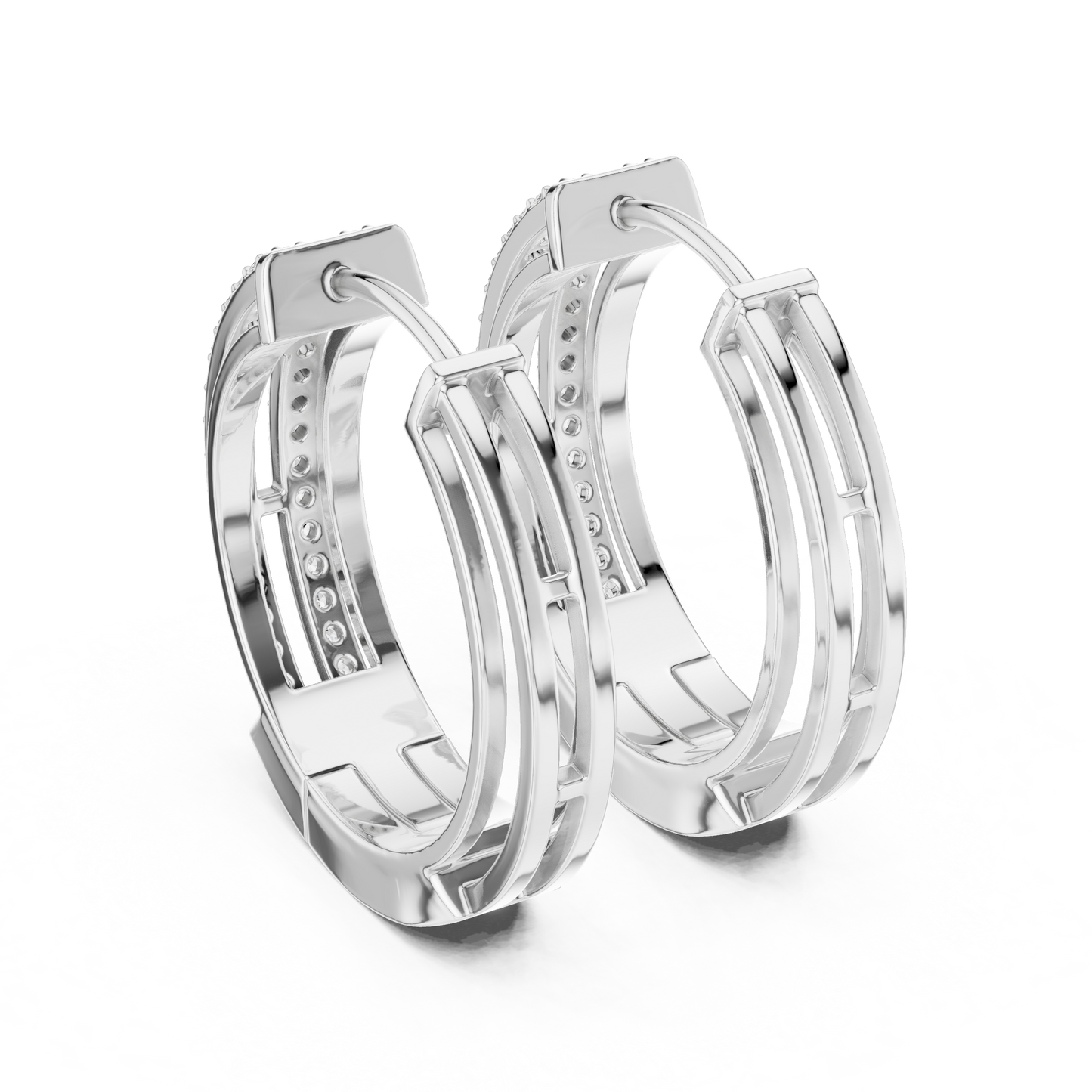 Double Row Lab Grown Diamond Open Frame Hoop Earrings