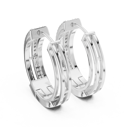 Double Row Lab Grown Diamond Open Frame Hoop Earrings