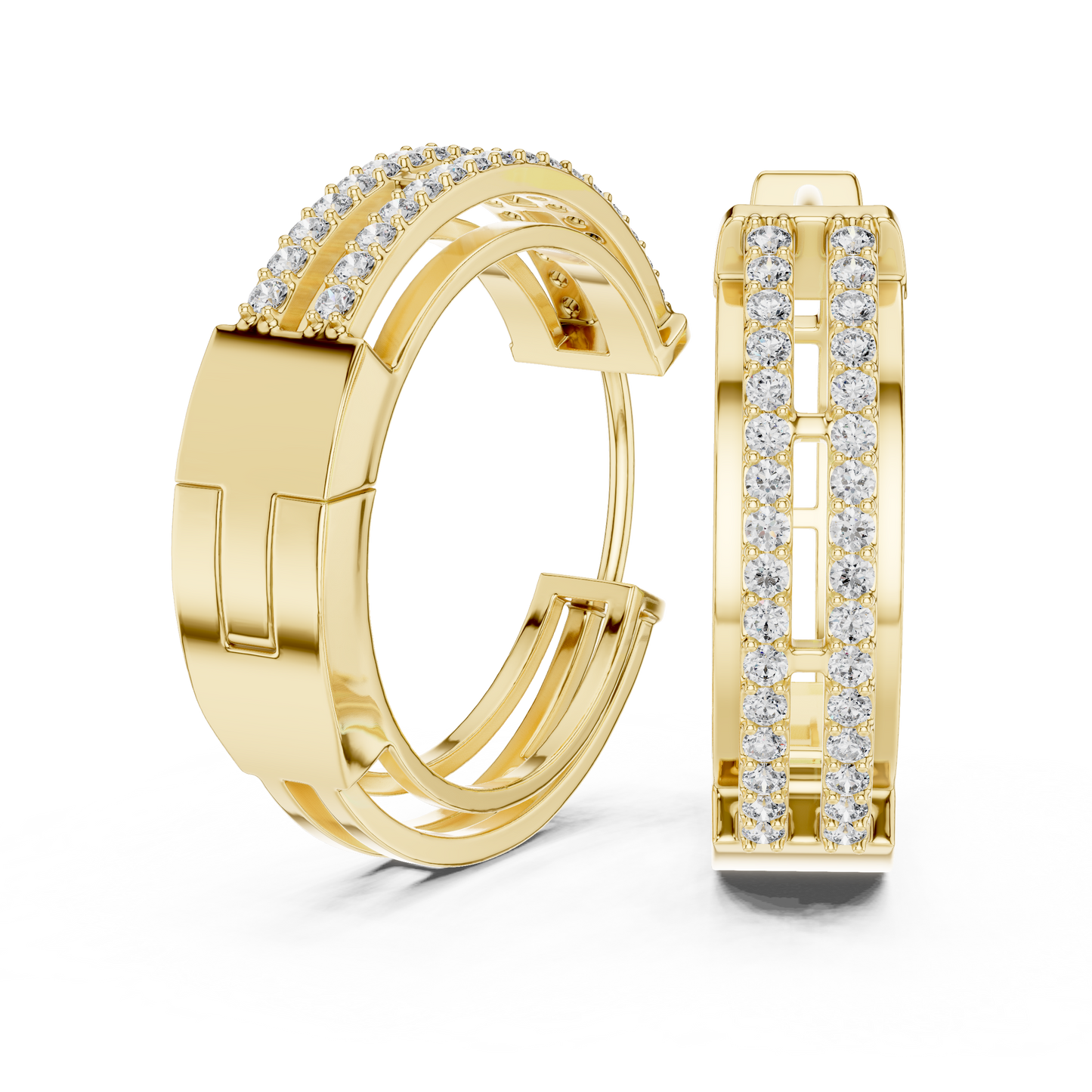 Double Row Lab Grown Diamond Open Frame Hoop Earrings