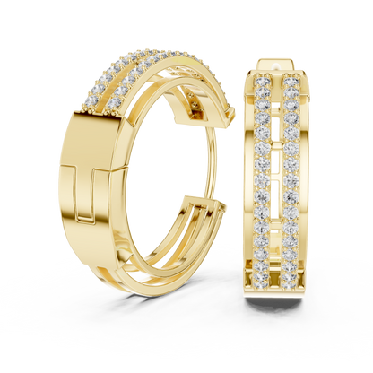 Double Row Lab Grown Diamond Open Frame Hoop Earrings
