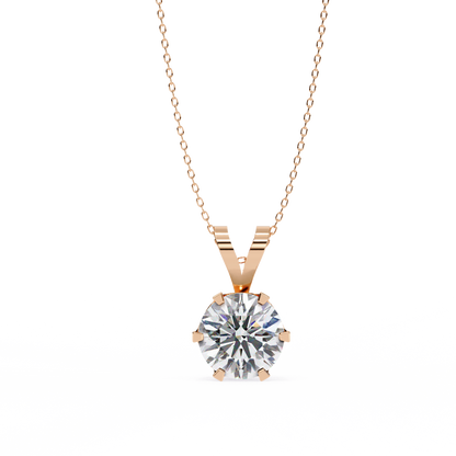 2.14 Ct Round Cut Lab Grown Diamond Solitaire Six Prong Gold Pendant