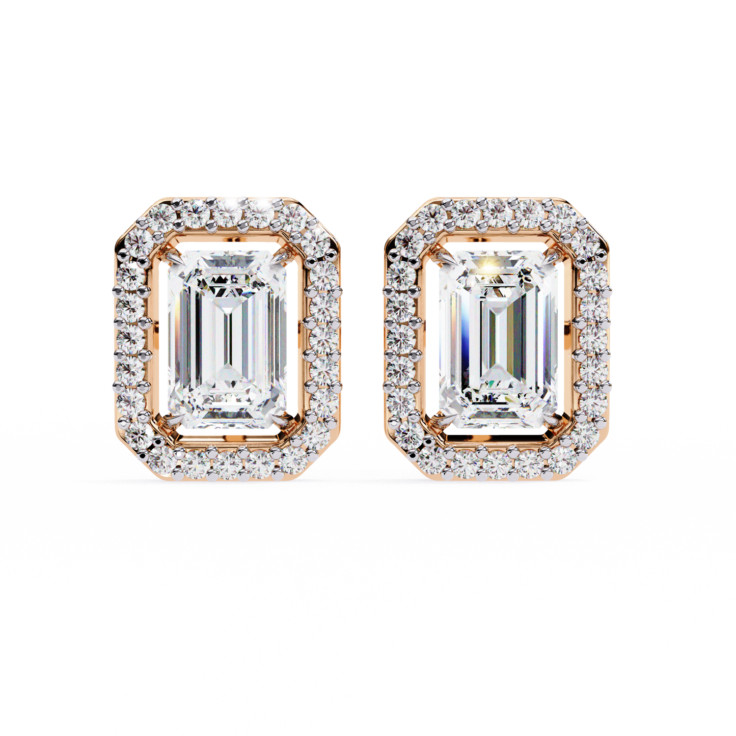 1.10 Ct Emerald Cut Lab Grown Diamond Halo Gold Earring