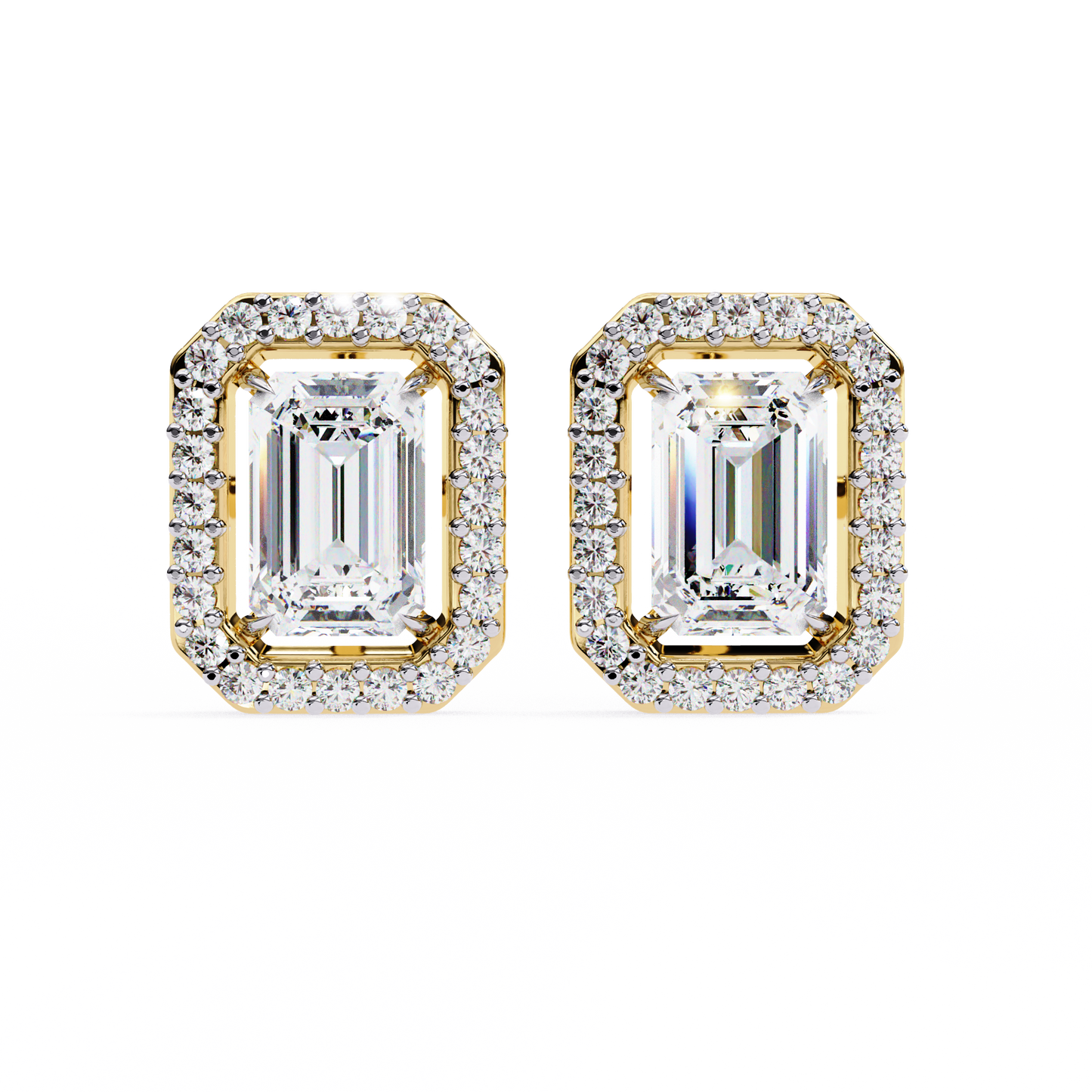 1.10 Ct Emerald Cut Lab Grown Diamond Halo Gold Earring