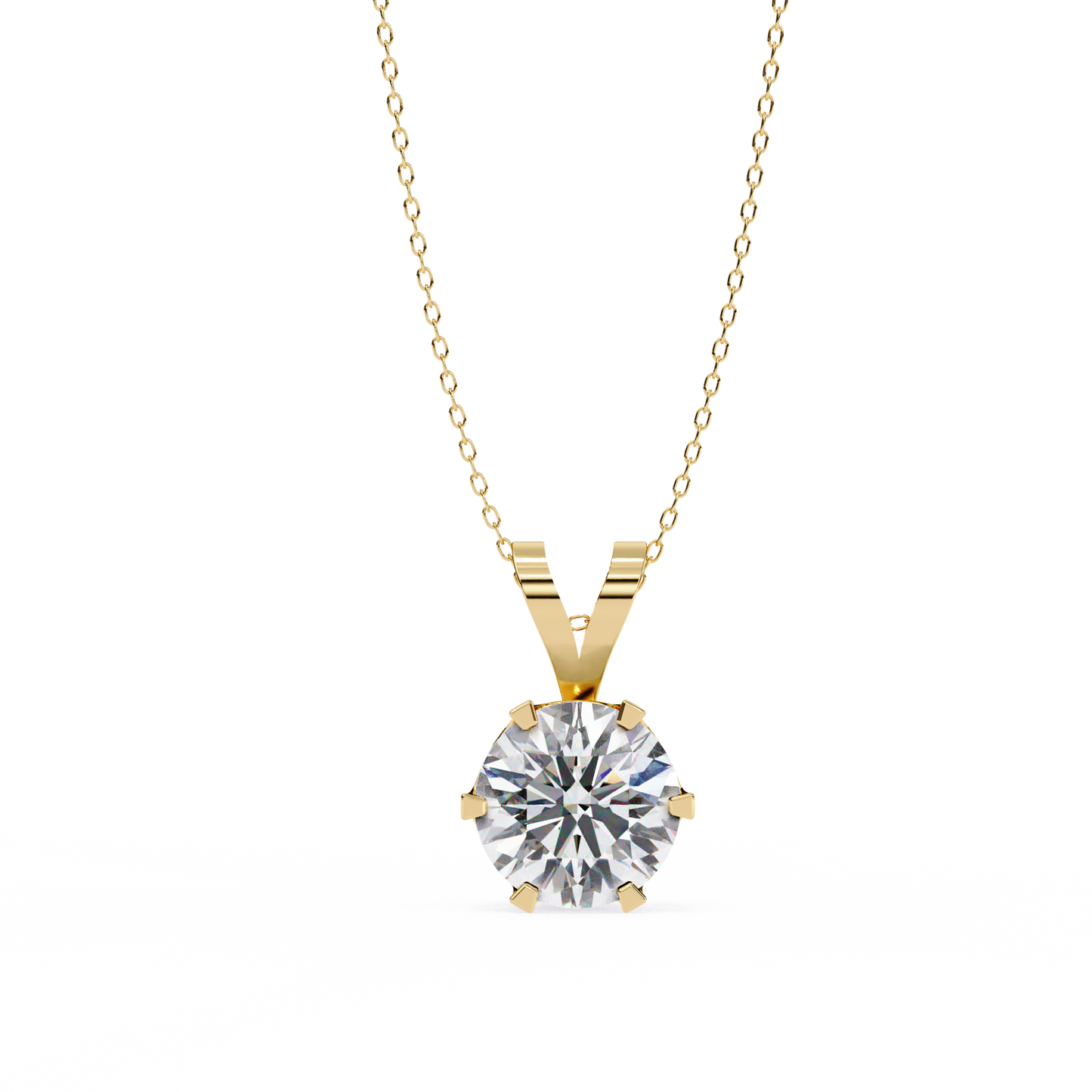 2.14 Ct Round Cut Lab Grown Diamond Solitaire Six Prong Gold Pendant