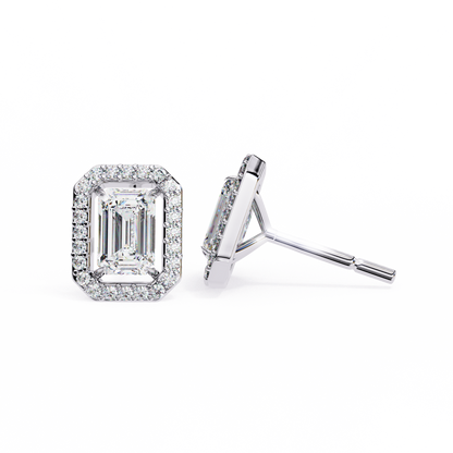 1.10 Ct Emerald Cut Lab Grown Diamond Halo Gold Earring