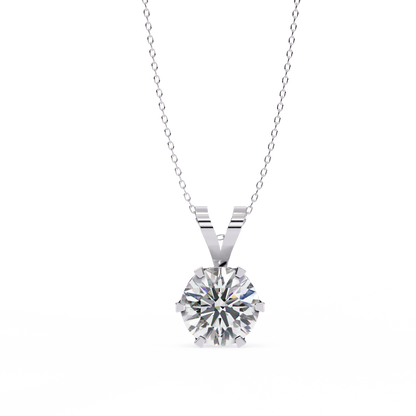 2.14 Ct Round Cut Lab Grown Diamond Solitaire Six Prong Gold Pendant