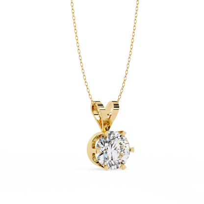 2.14 Ct Round Cut Lab Grown Diamond Solitaire Six Prong Gold Pendant