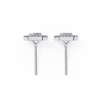 1.10 Ct Emerald Cut Lab Grown Diamond Halo Gold Earring