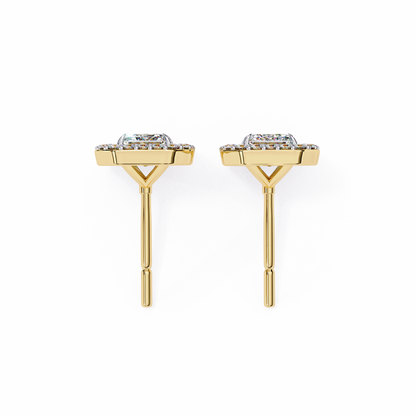 1.10 Ct Emerald Cut Lab Grown Diamond Halo Gold Earring