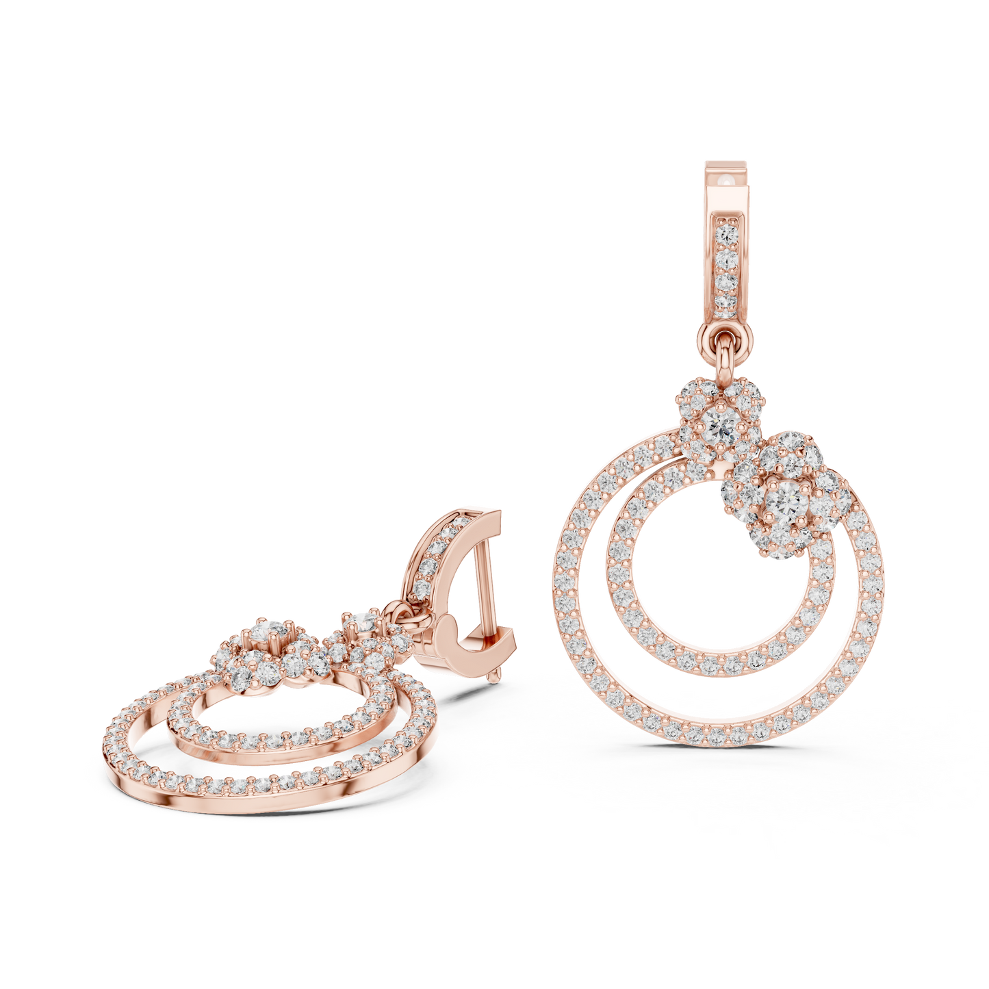 Double Circle Round Lab Grown Diamond Drop Earrings