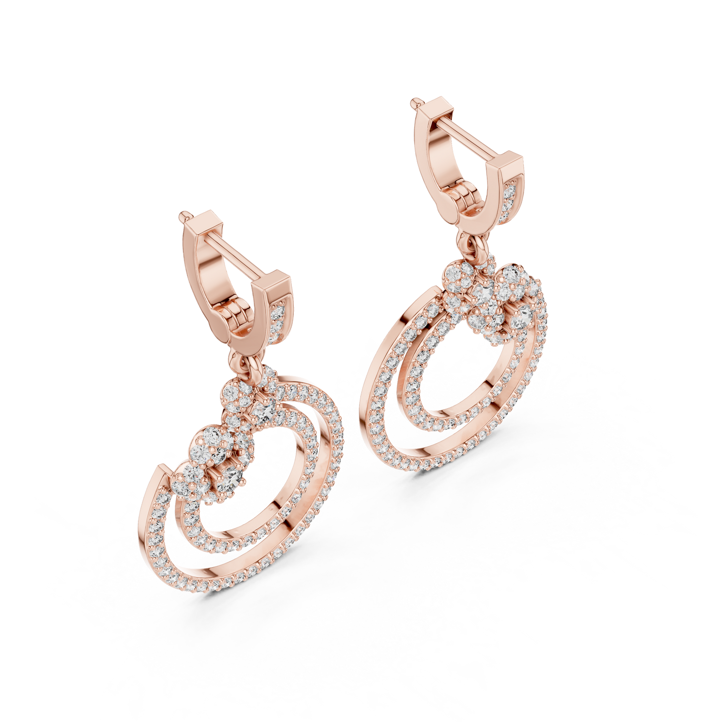 Double Circle Round Lab Grown Diamond Drop Earrings