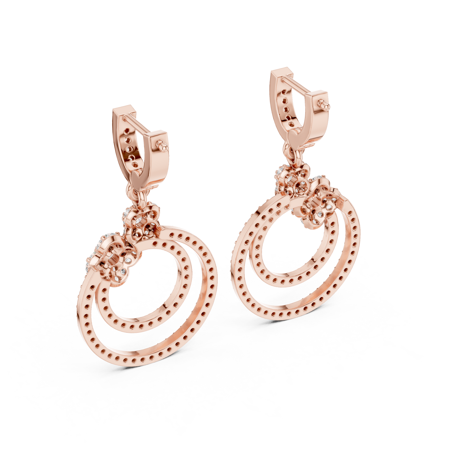 Double Circle Round Lab Grown Diamond Drop Earrings