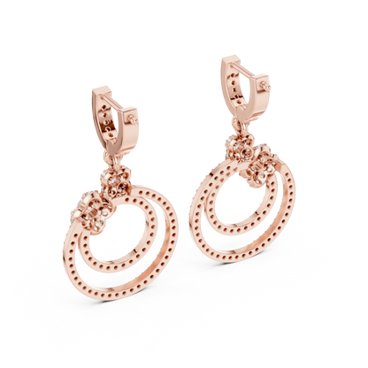 Double Circle Round Lab Grown Diamond Drop Earrings