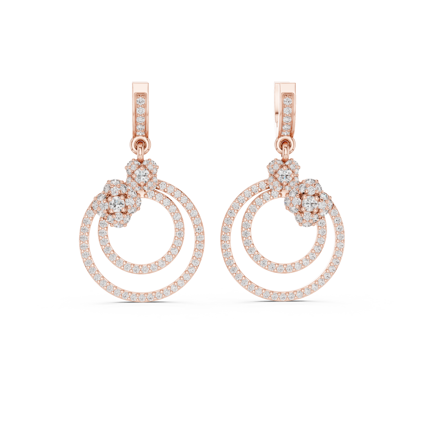Double Circle Round Lab Grown Diamond Drop Earrings