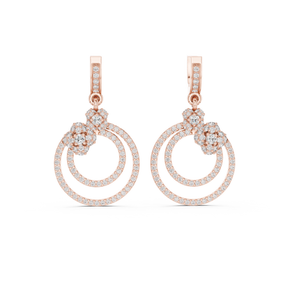 Double Circle Round Lab Grown Diamond Drop Earrings