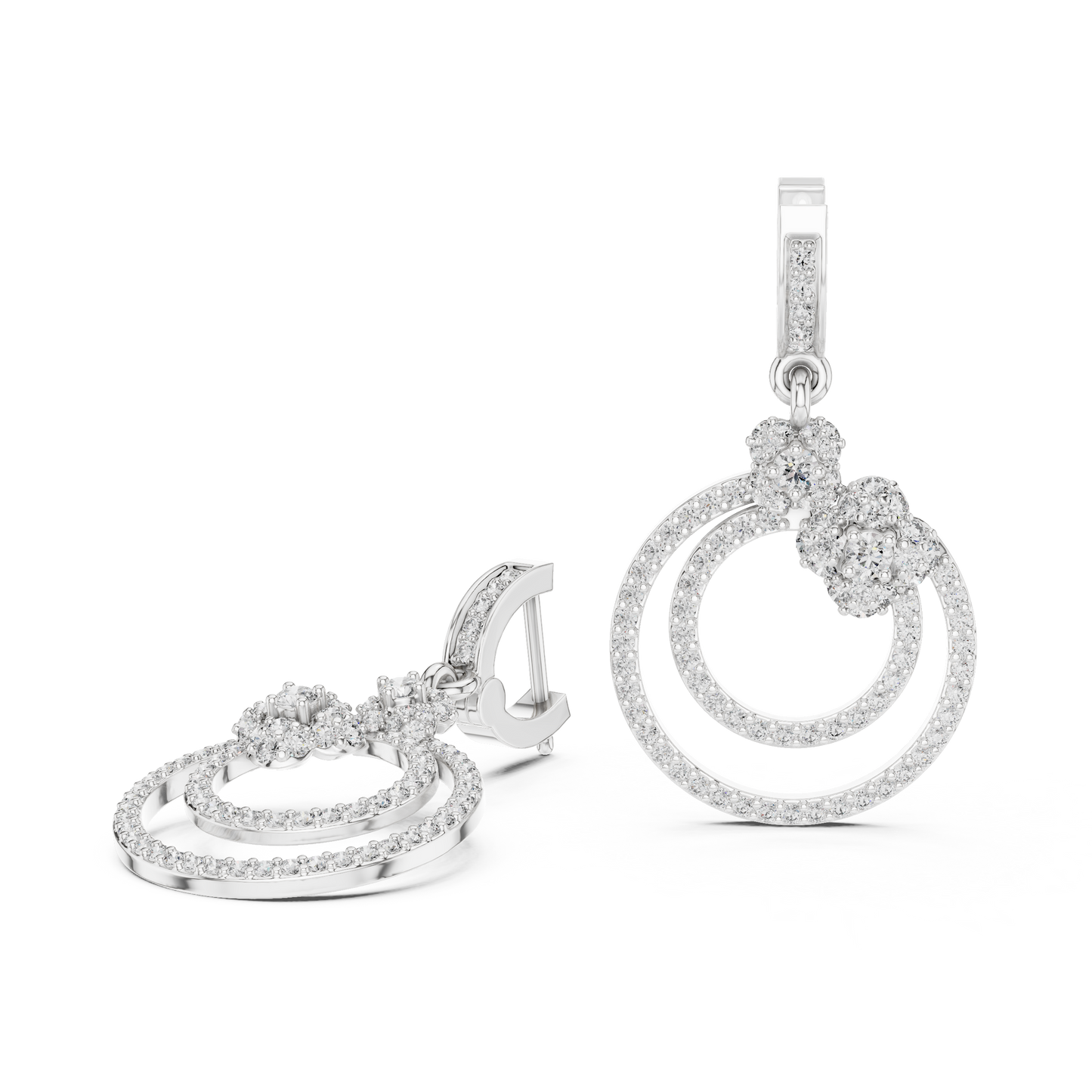 Double Circle Round Lab Grown Diamond Drop Earrings