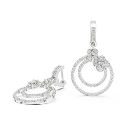 Double Circle Round Lab Grown Diamond Drop Earrings