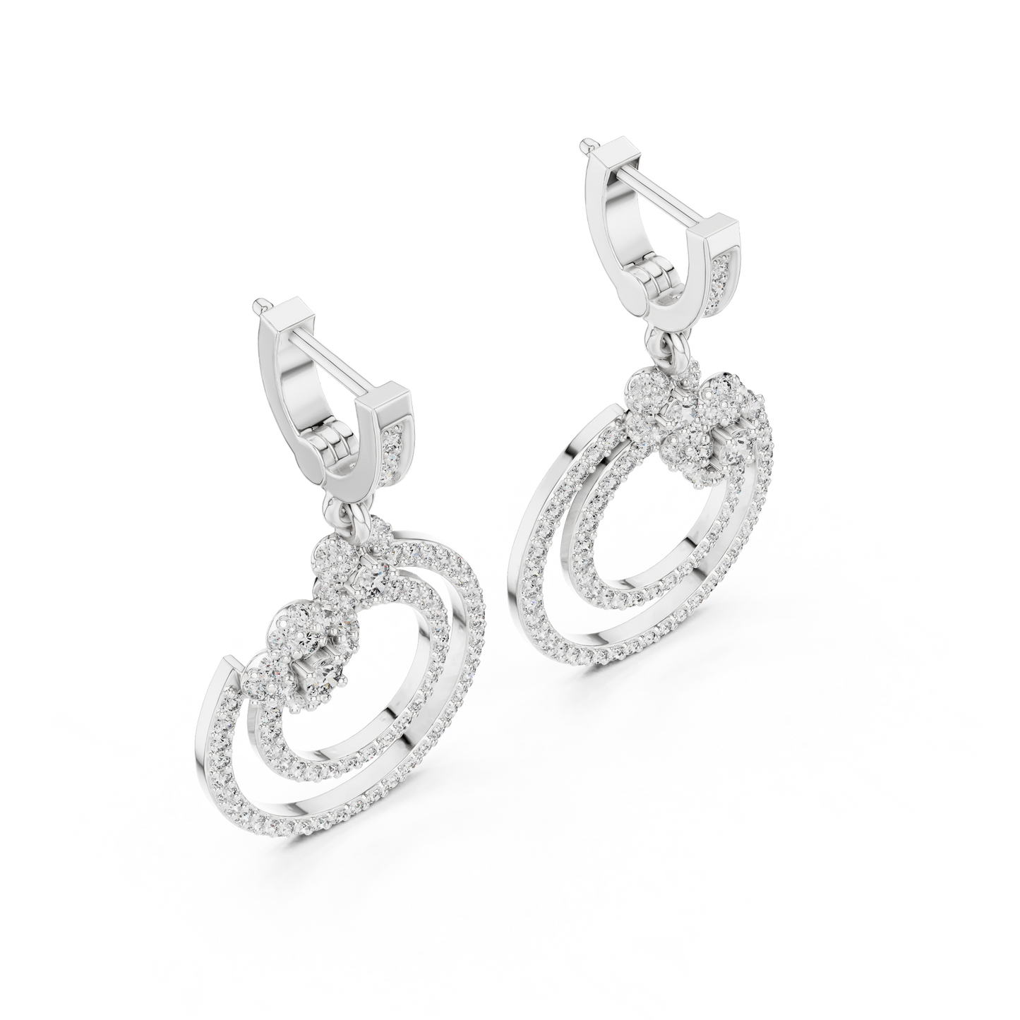 Double Circle Round Lab Grown Diamond Drop Earrings