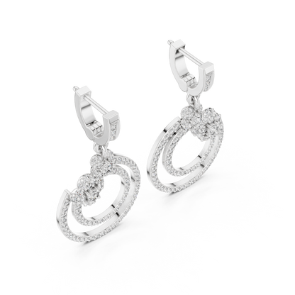 Double Circle Round Lab Grown Diamond Drop Earrings