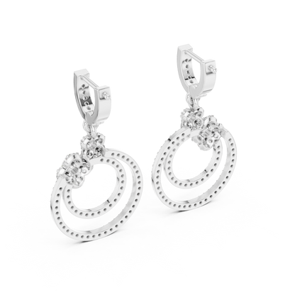 Double Circle Round Lab Grown Diamond Drop Earrings