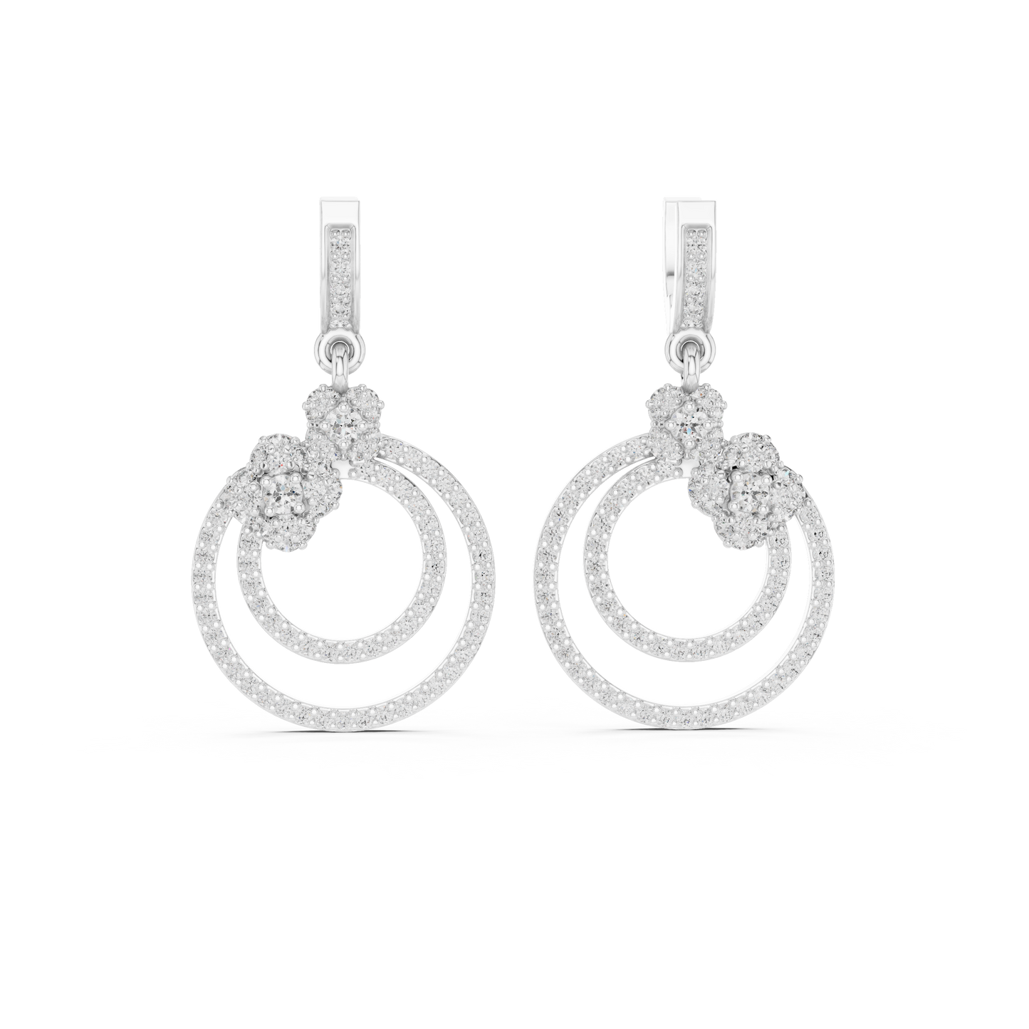 Double Circle Round Lab Grown Diamond Drop Earrings
