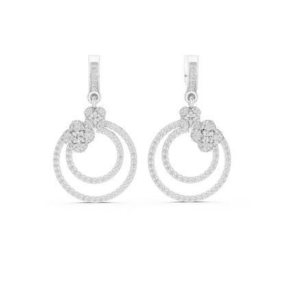 Double Circle Round Lab Grown Diamond Drop Earrings