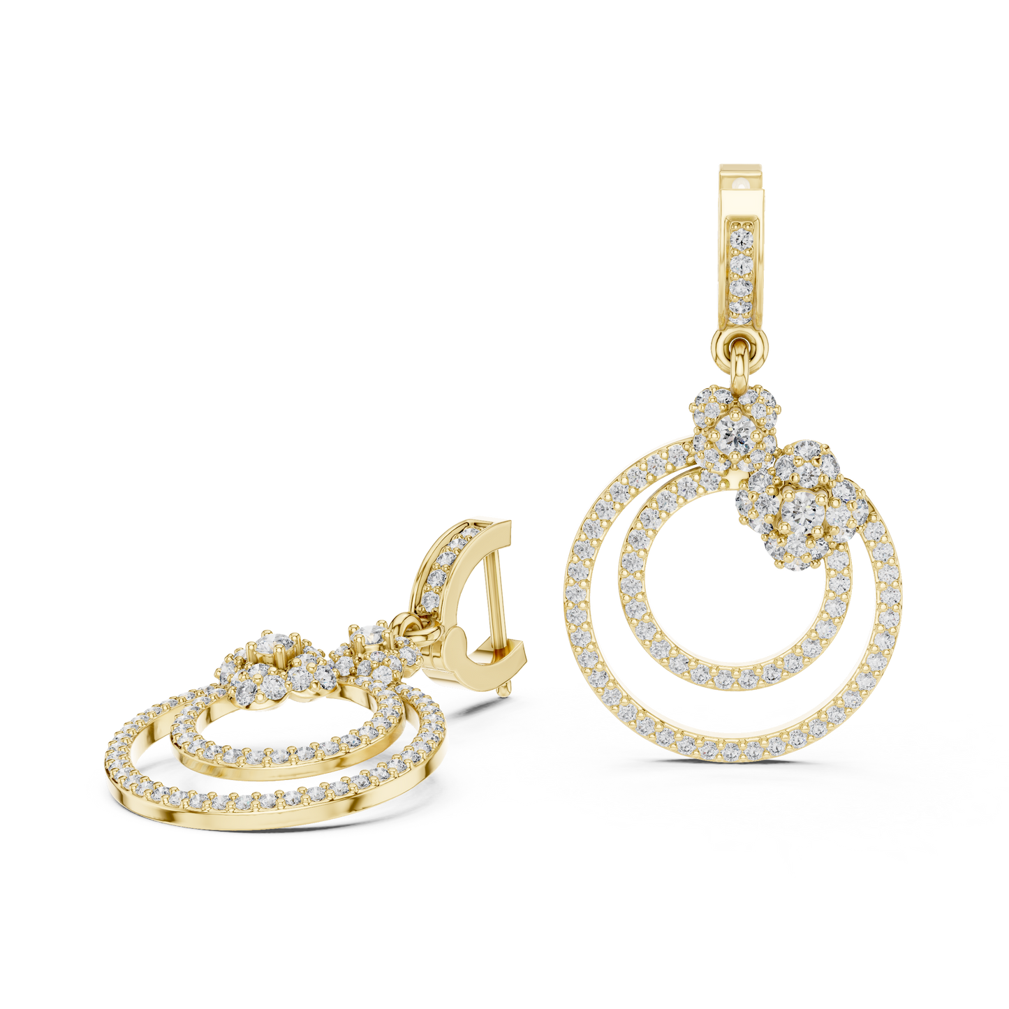 Double Circle Round Lab Grown Diamond Drop Earrings
