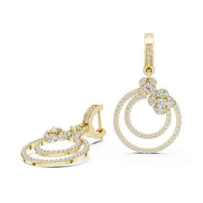 Double Circle Round Lab Grown Diamond Drop Earrings