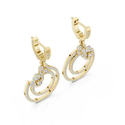 Double Circle Round Lab Grown Diamond Drop Earrings