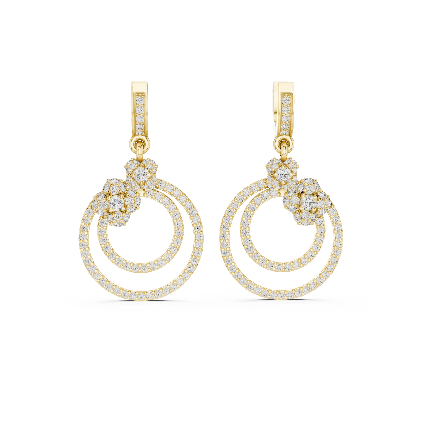Double Circle Round Lab Grown Diamond Drop Earrings