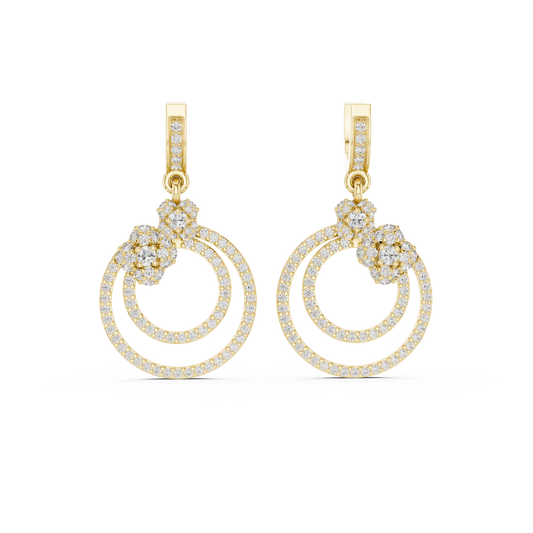 Double Circle Round Lab Grown Diamond Drop Earrings